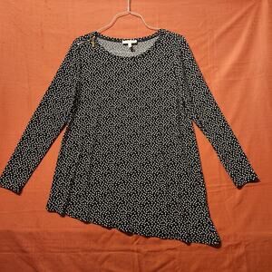 Chaus Woman’s Size Medium Asymetrical Black Polka Dots Long Sleeve Blouse Shirt